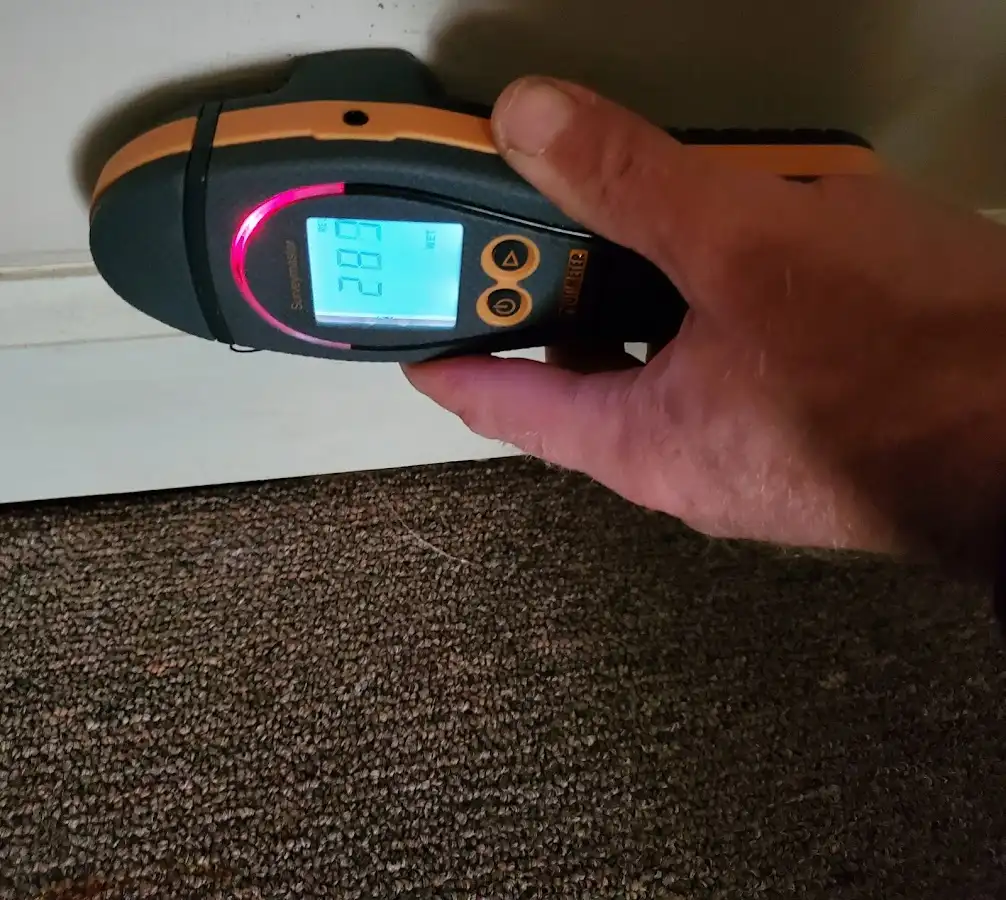 Moisture detection at baseboard during Burst Pipe Cleanup in Troutdale